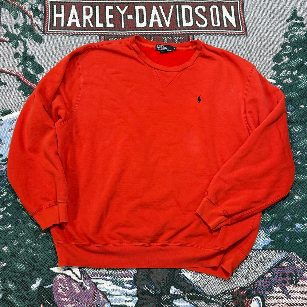 Polo Ralph Lauren Vintage Red Crewneck Sweatshirt Mens XL Blue Pony Logo